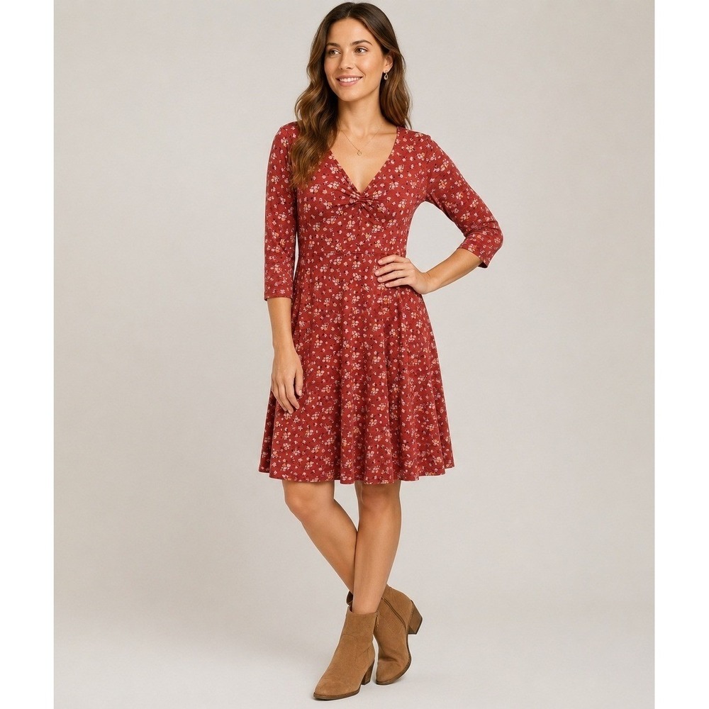 Toad&Co Dress Women Large Orange Floral Print Tencel Organic Cotton Zip Pocke
